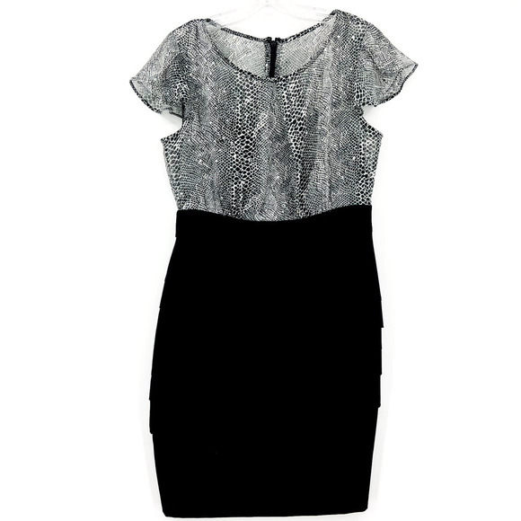AGB Dress Womens 10 Sheath Dress Black Silver Flutter Sleeve Shimmer - Picture 1 of 9
